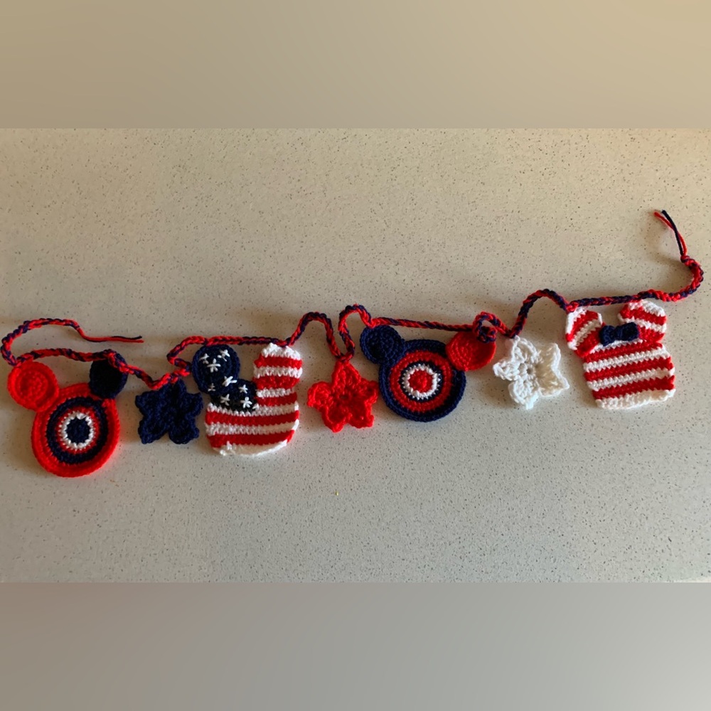 Mickey, Minnie and Star Patriotic Red, White and Blue New Garland Handmade